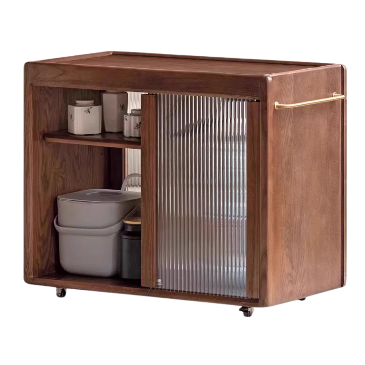 Ash, Oak, Black Walnut Solid Wood Mobile Side Tea Cabinet