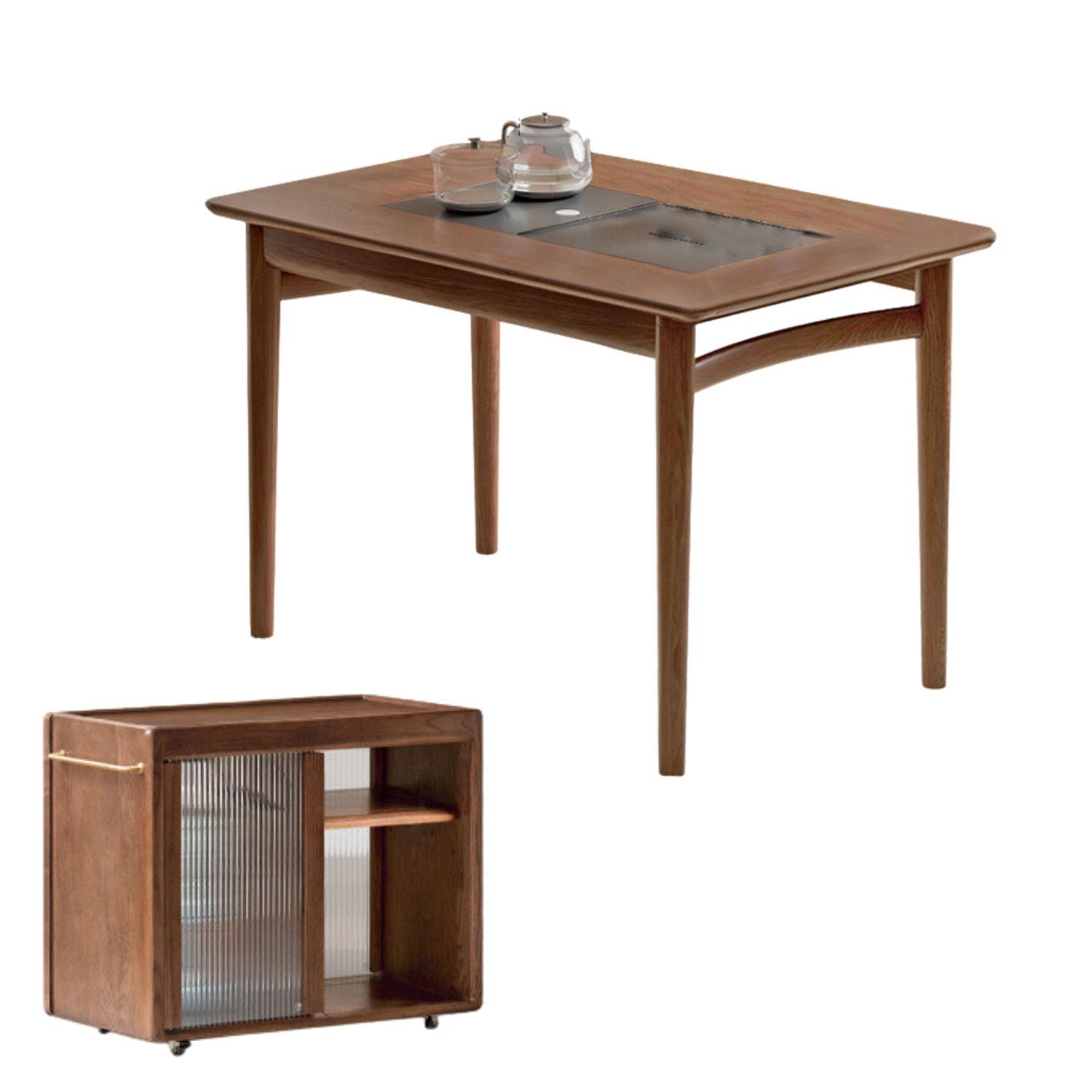 Ash Solid Wood Tea Table With Tea Tray