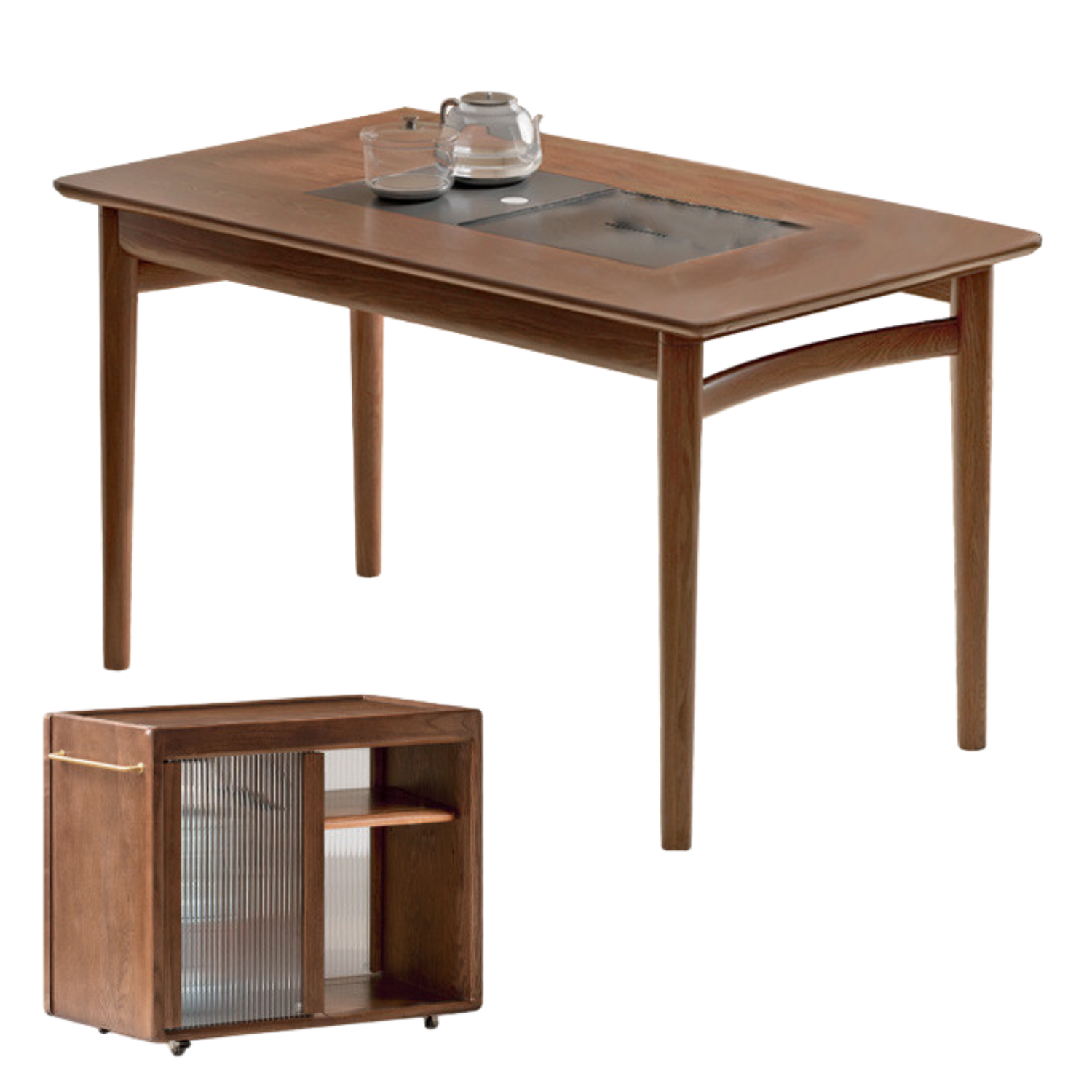 Ash Solid Wood Tea Table With Tea Tray