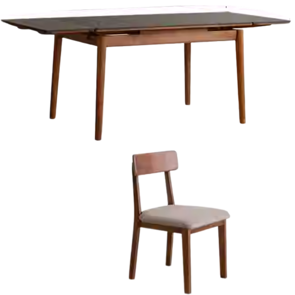 Black Walnut Solid Wood and Rock Plate Dining Table