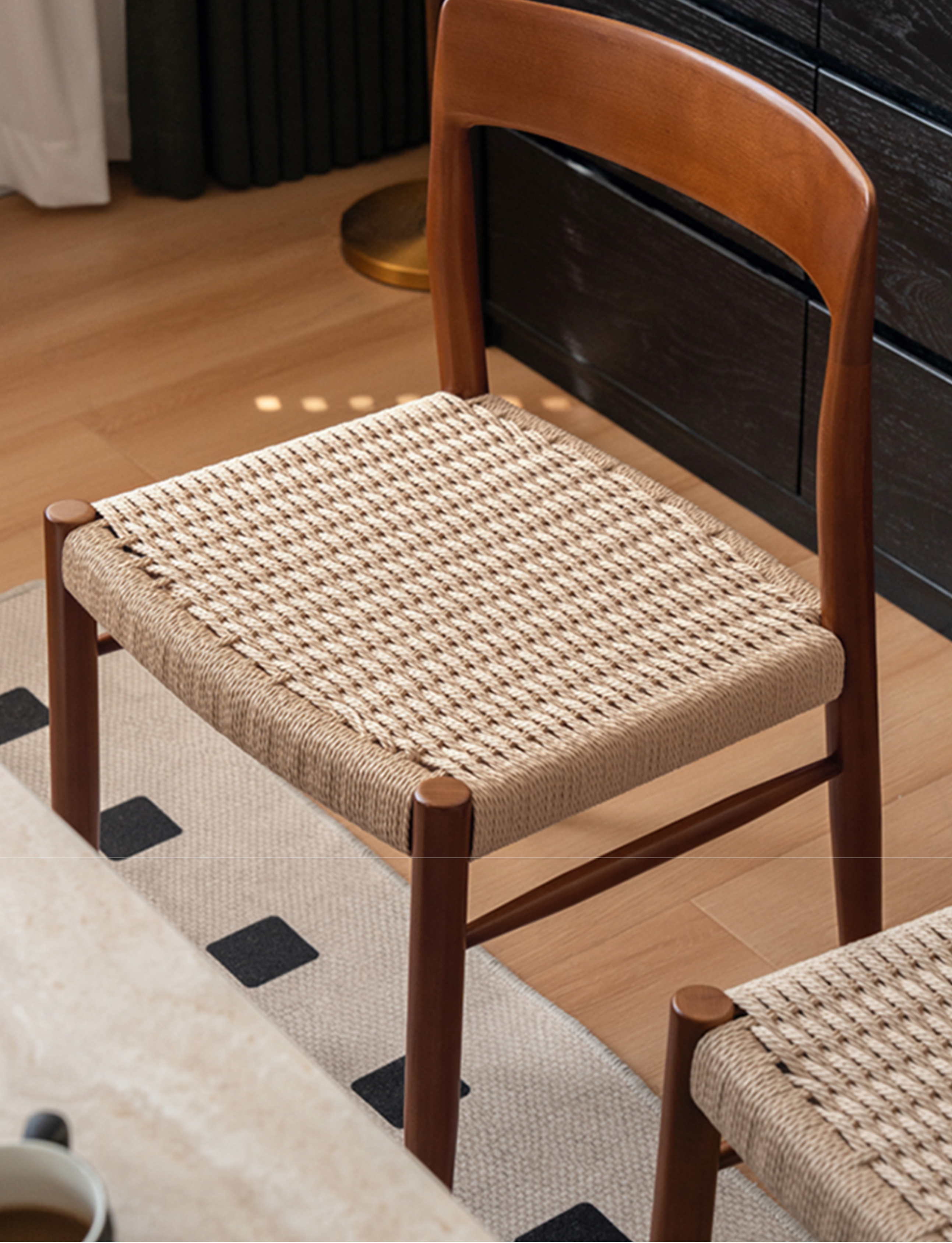 Set 4 pcs Oak Solid Wood Dining Rope Chair