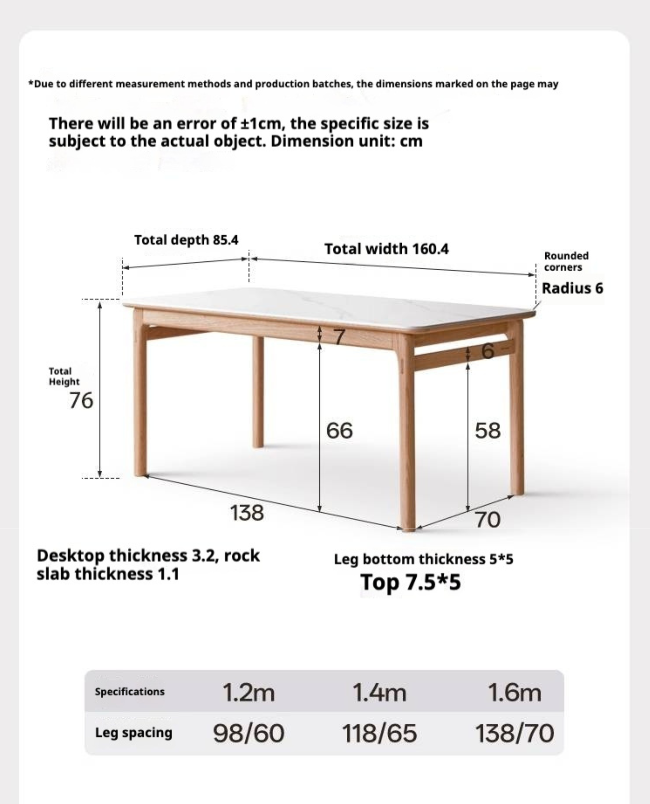 Oak Solid Wood Modern Rock Plate Dining Table