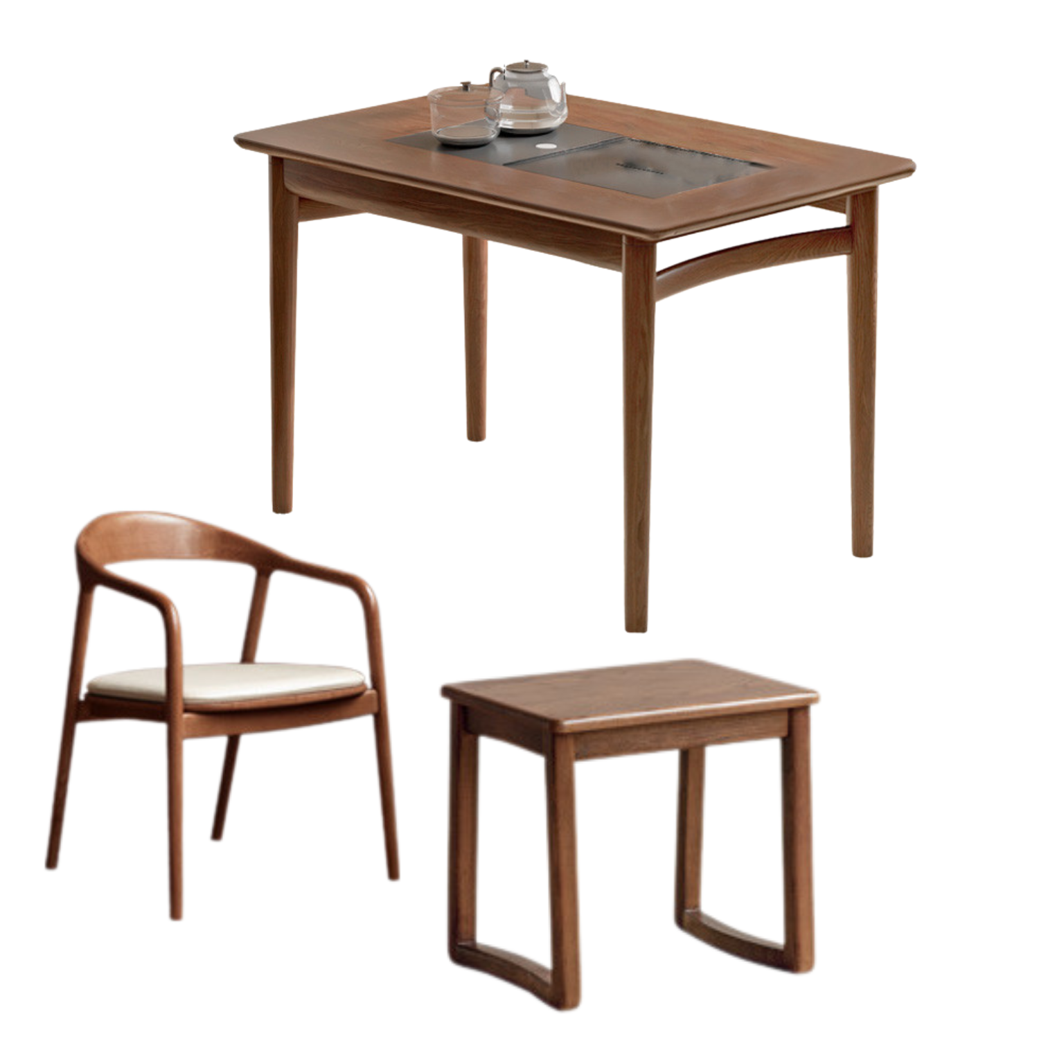 Ash Solid Wood Tea Table With Tea Tray