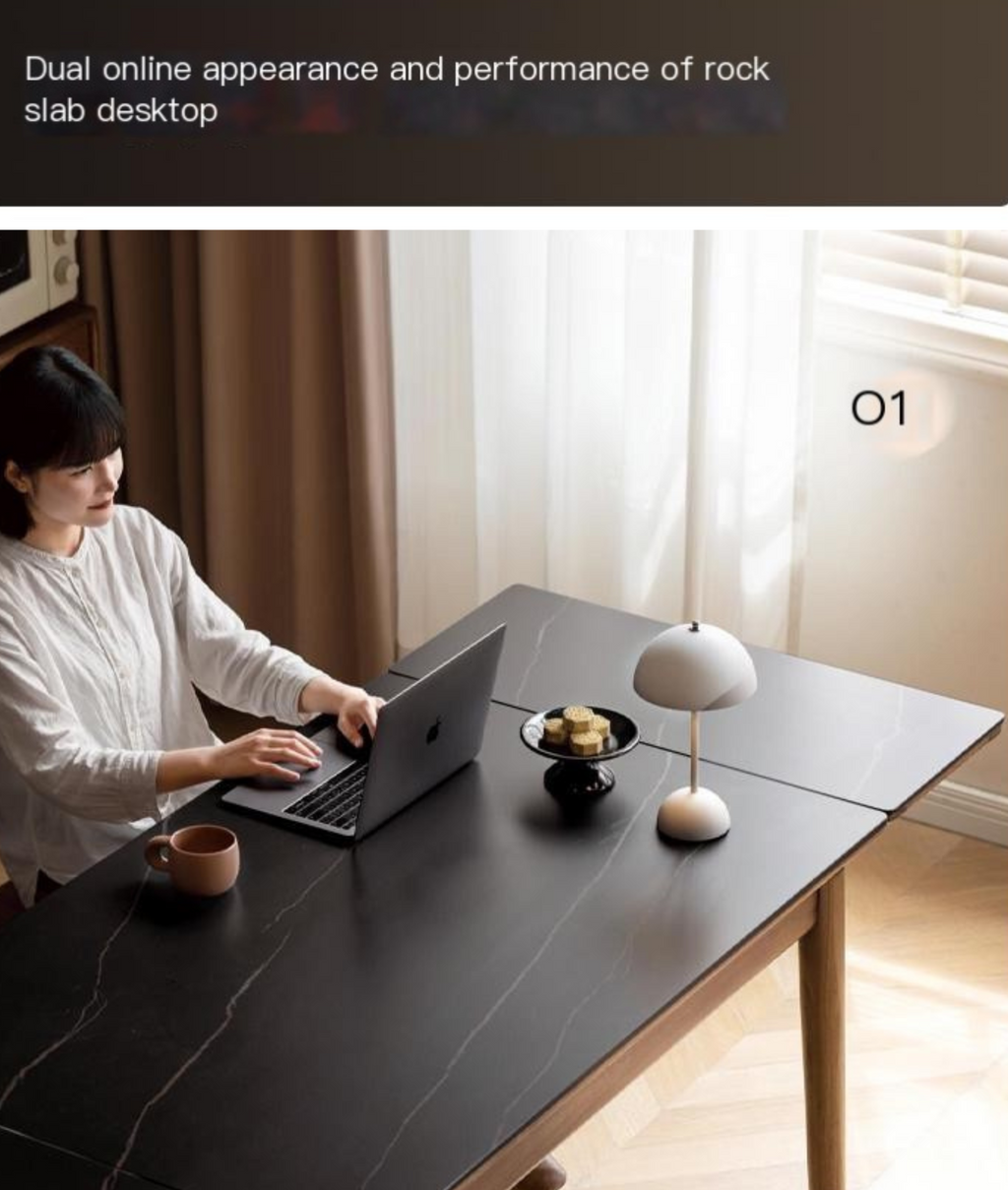 Black Walnut Solid Wood and Rock Plate Dining Table