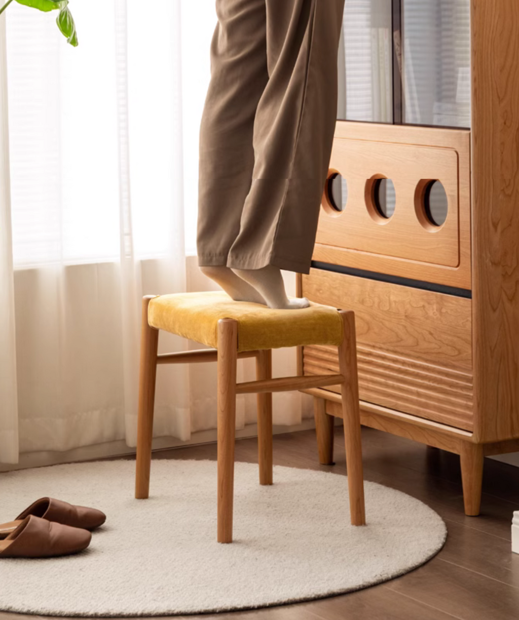 Cherry, Oak Solid Wood Retro Makeup Stool