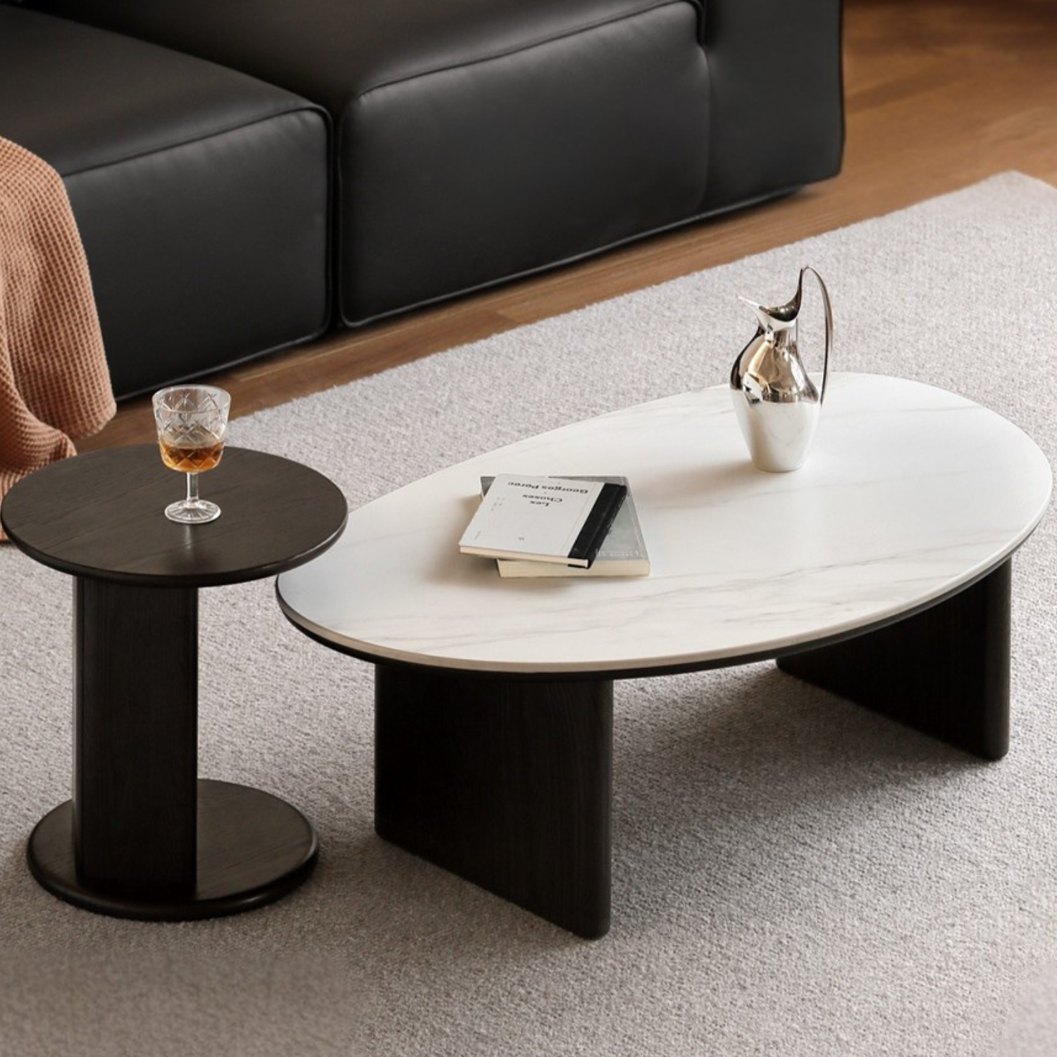 Oak Solid Wood Rock Slab Coffee Table Combination