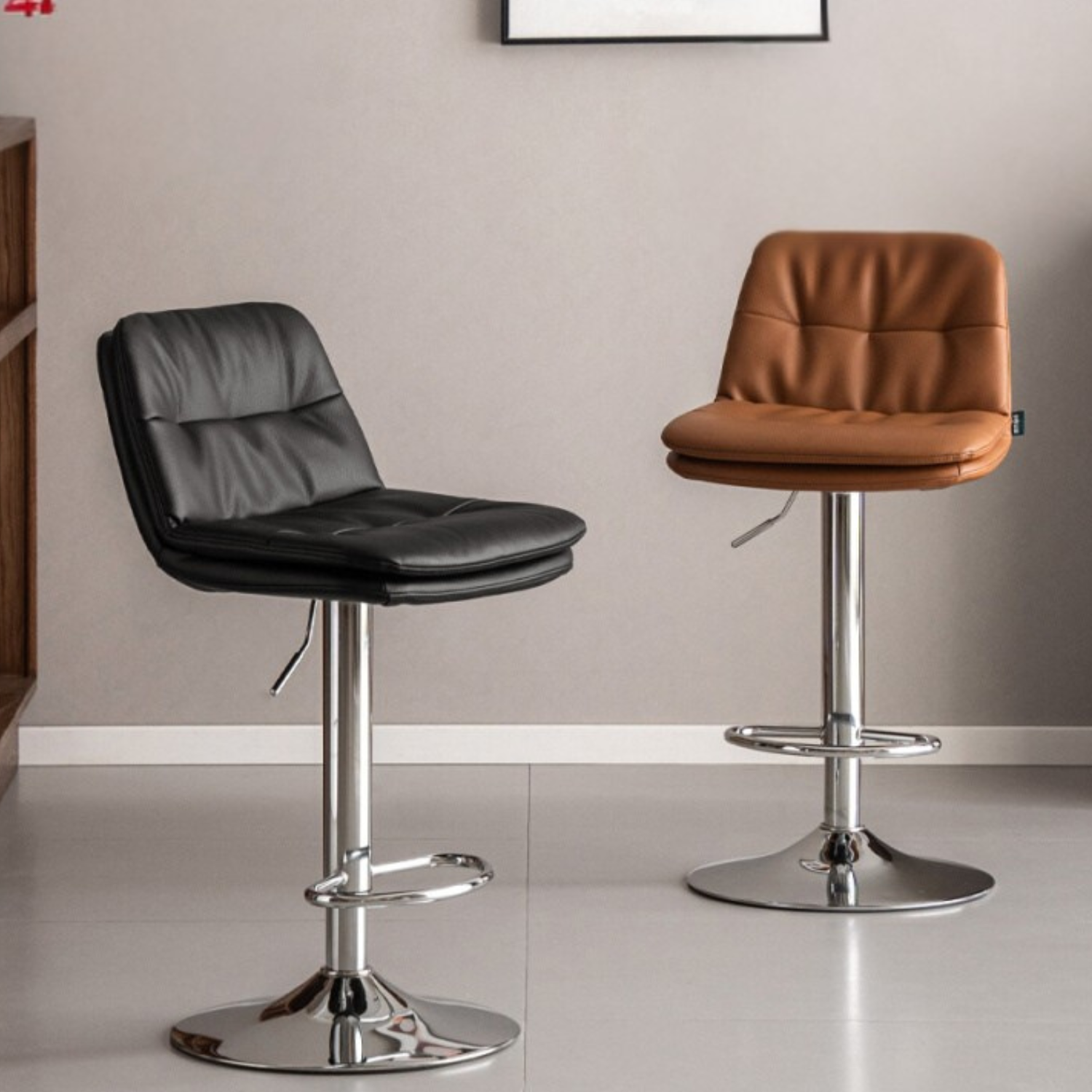 Leather High Backrest Rotating Bar Chair