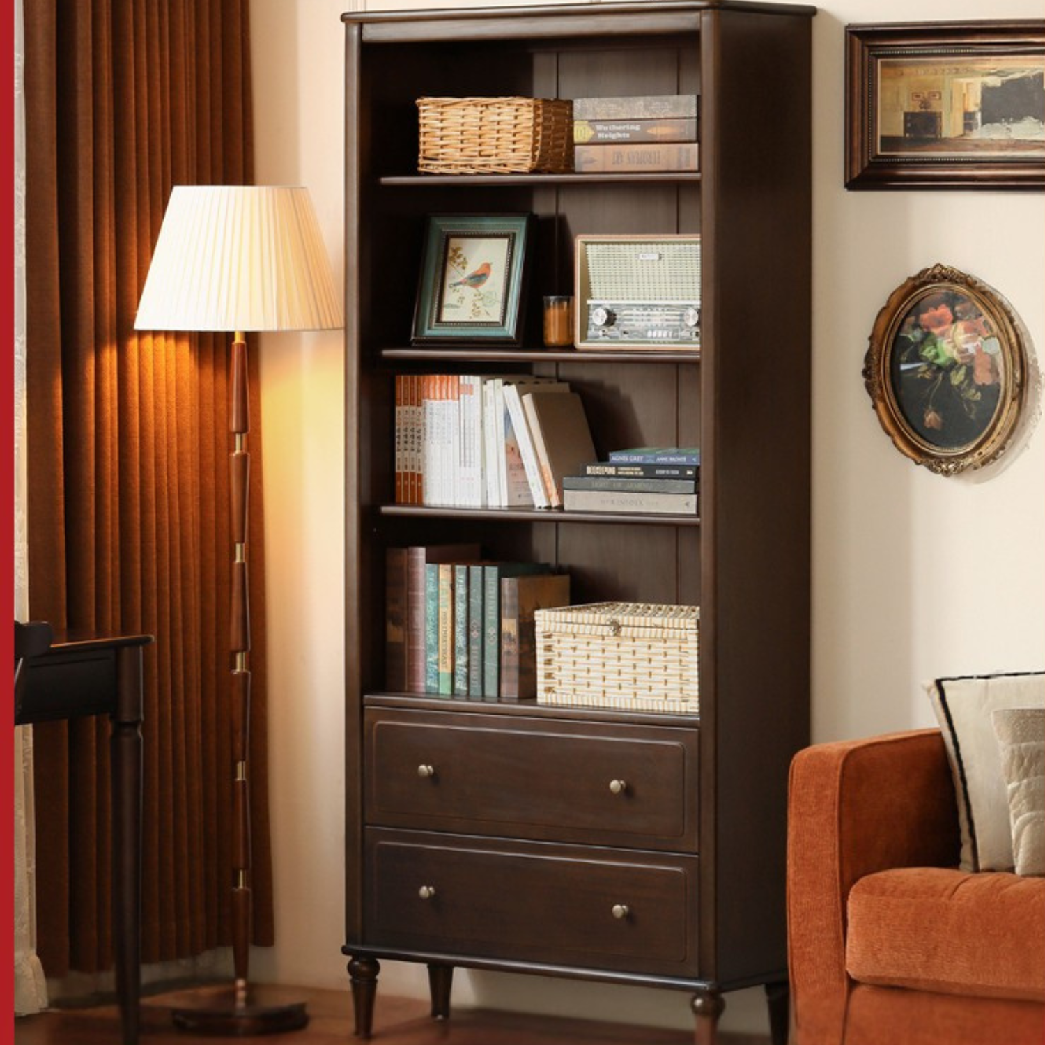 Poplar, Black Walnut Solid Wood American Style Bookcase