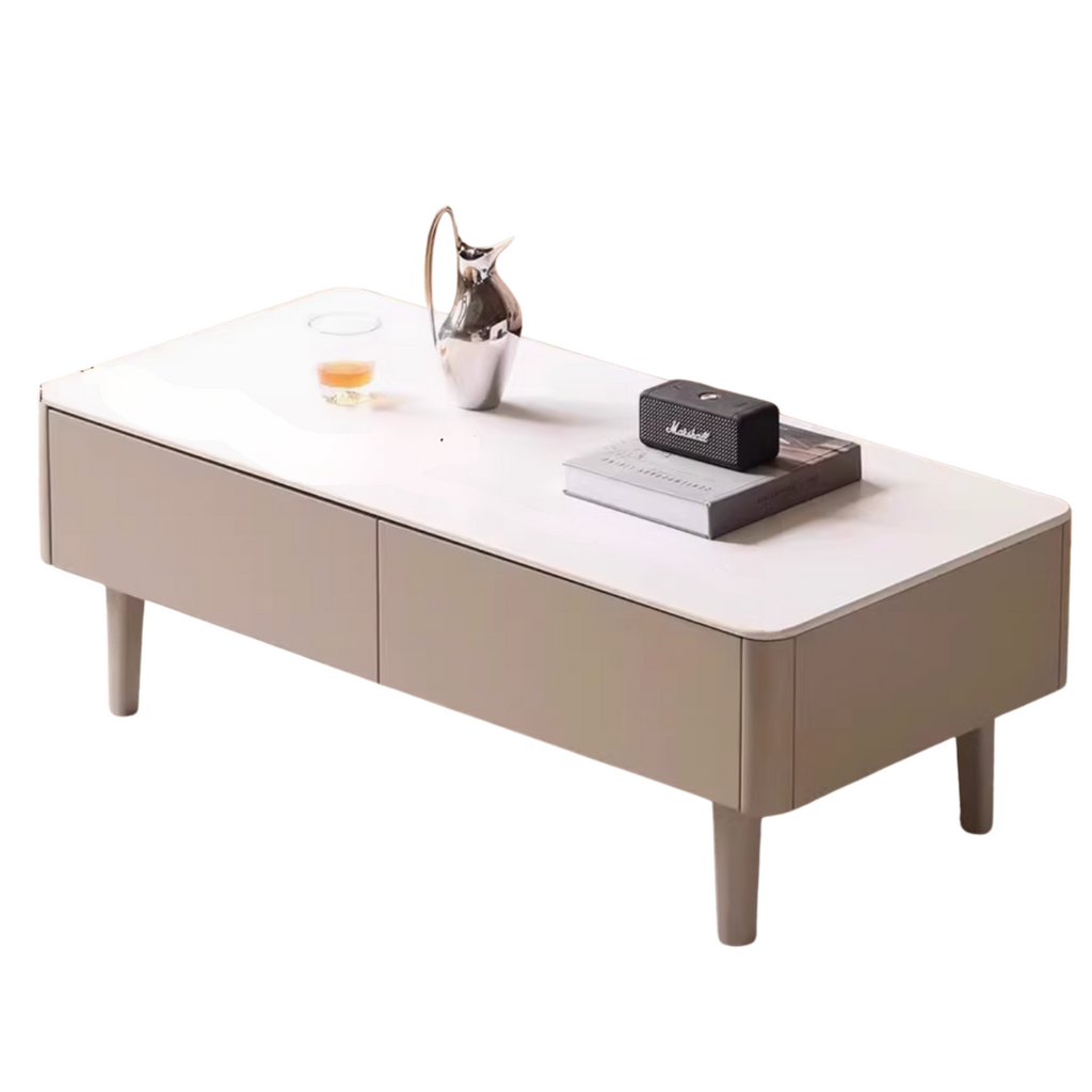 Poplar Solid Wood Light Luxury Style Rock Plate Coffee Table