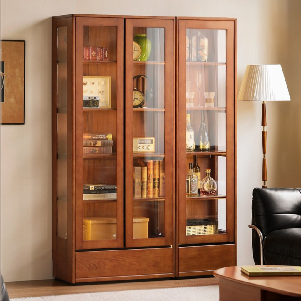 Poplar Solid Wood Antique Style Glass Bookshelf