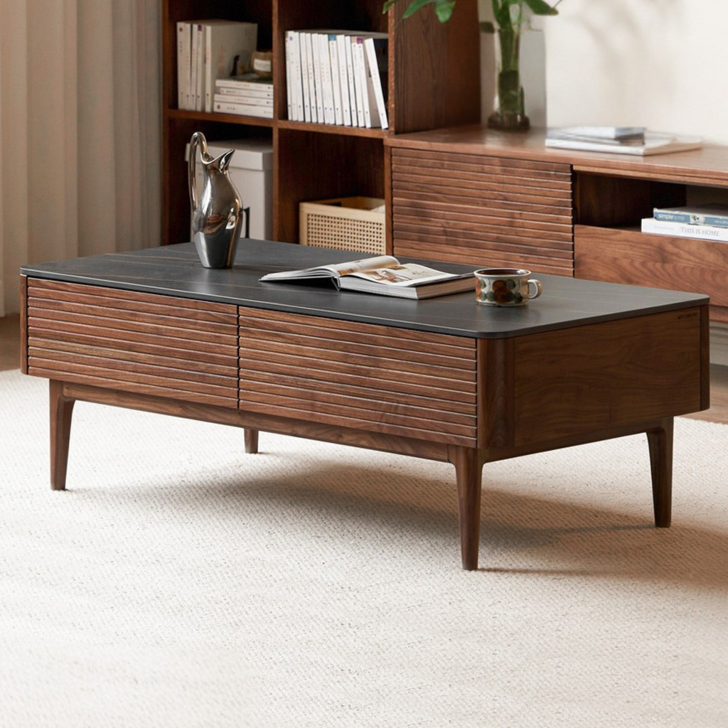 Sandalwood, Black Walnut Solid Wood Rock Plate Tea Table