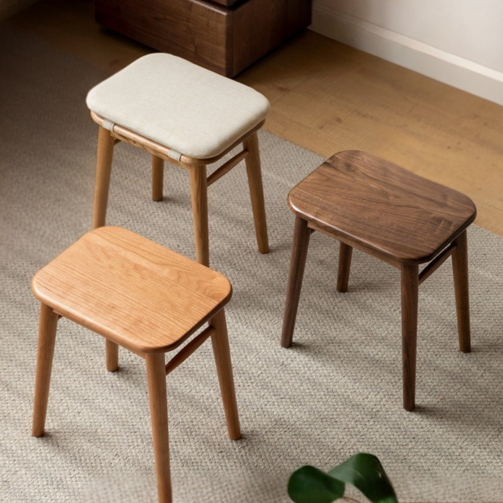 Black Walnut, Oak, Cherry, Rubberwood, Sandalwood Solid Wood Dressing Stool