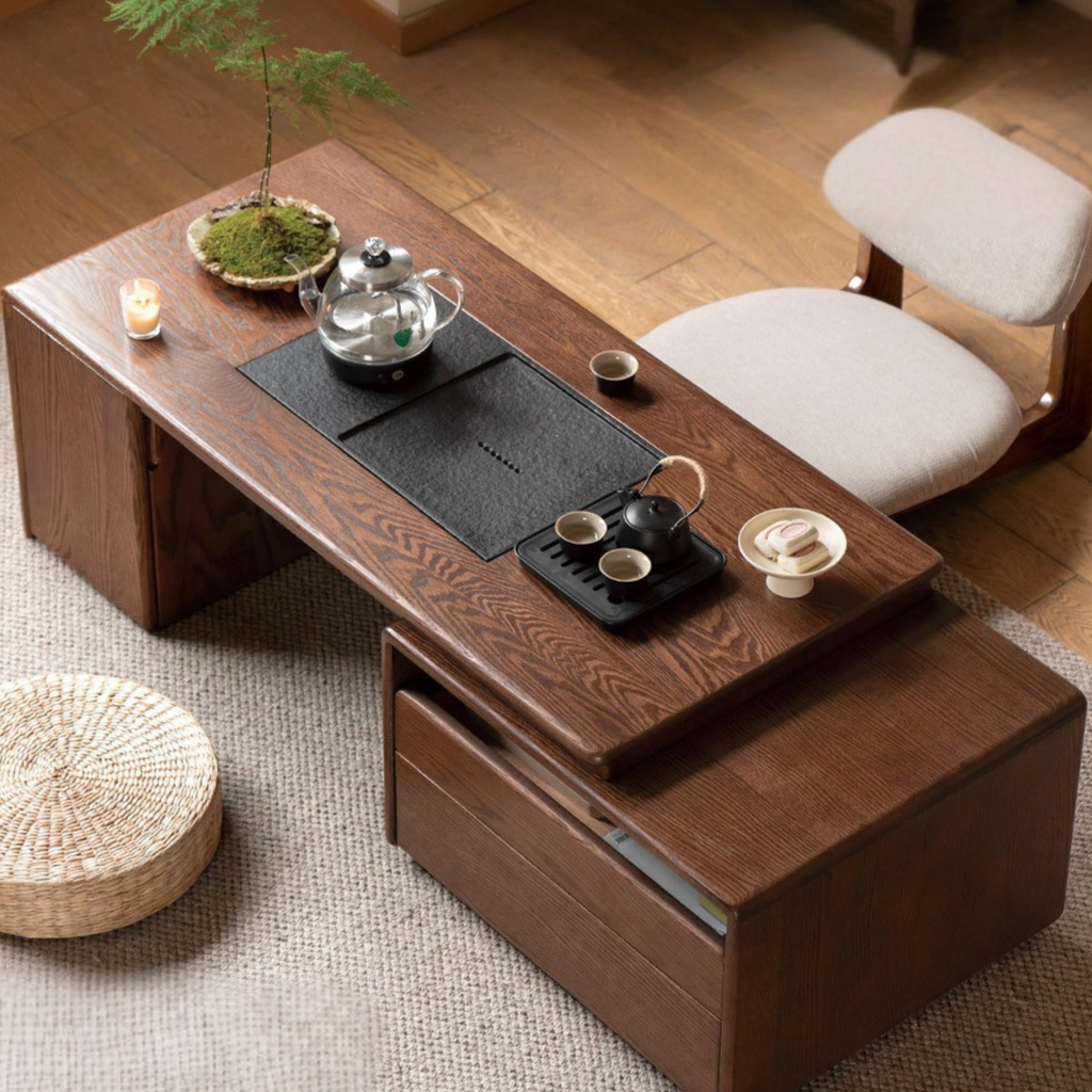Oak, Black Walnut Solid Wood Telescopic Tea Table