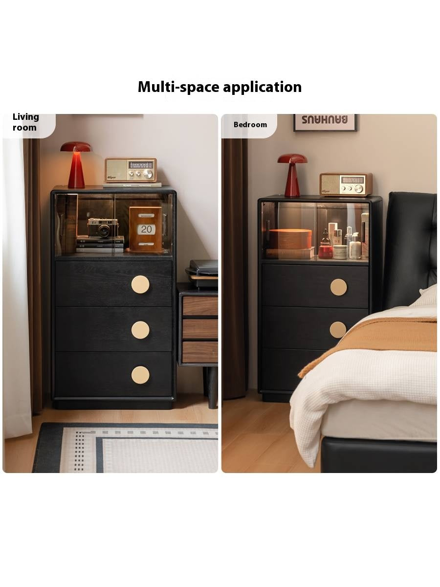 Ash Solid Wood Black Floor Standing Side Cabinet