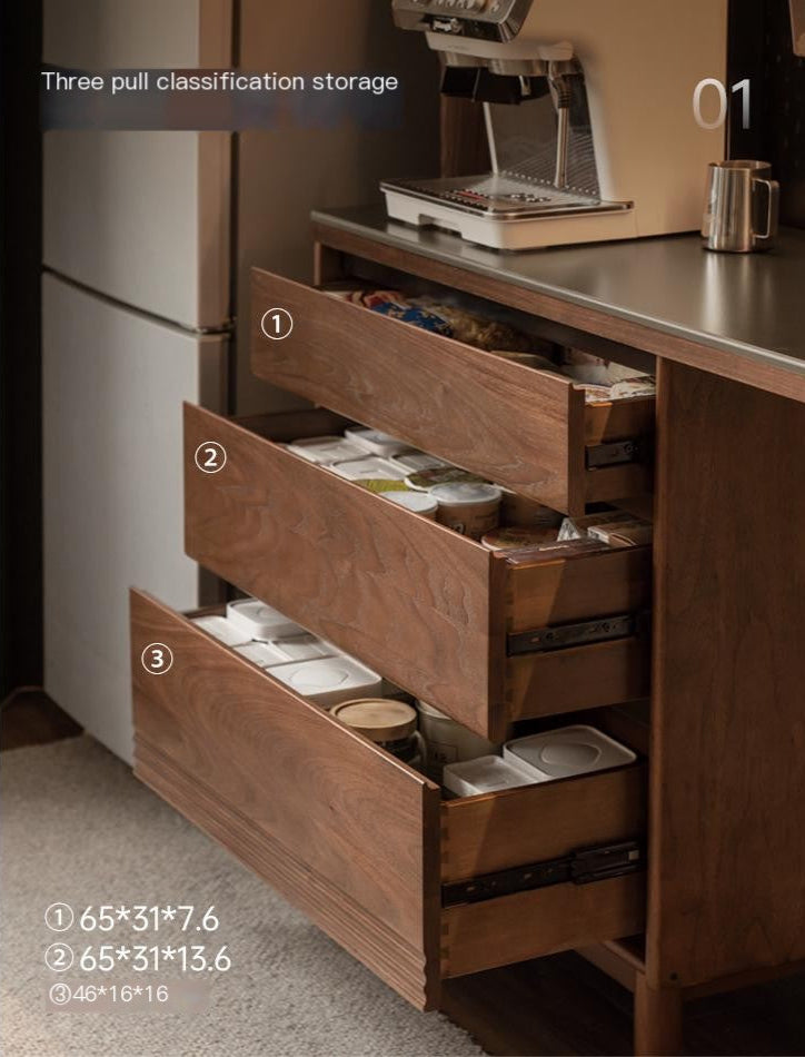 Black Walnut, Oak Solid Wood Light Luxury Style Rock Plate Storage Cabinet