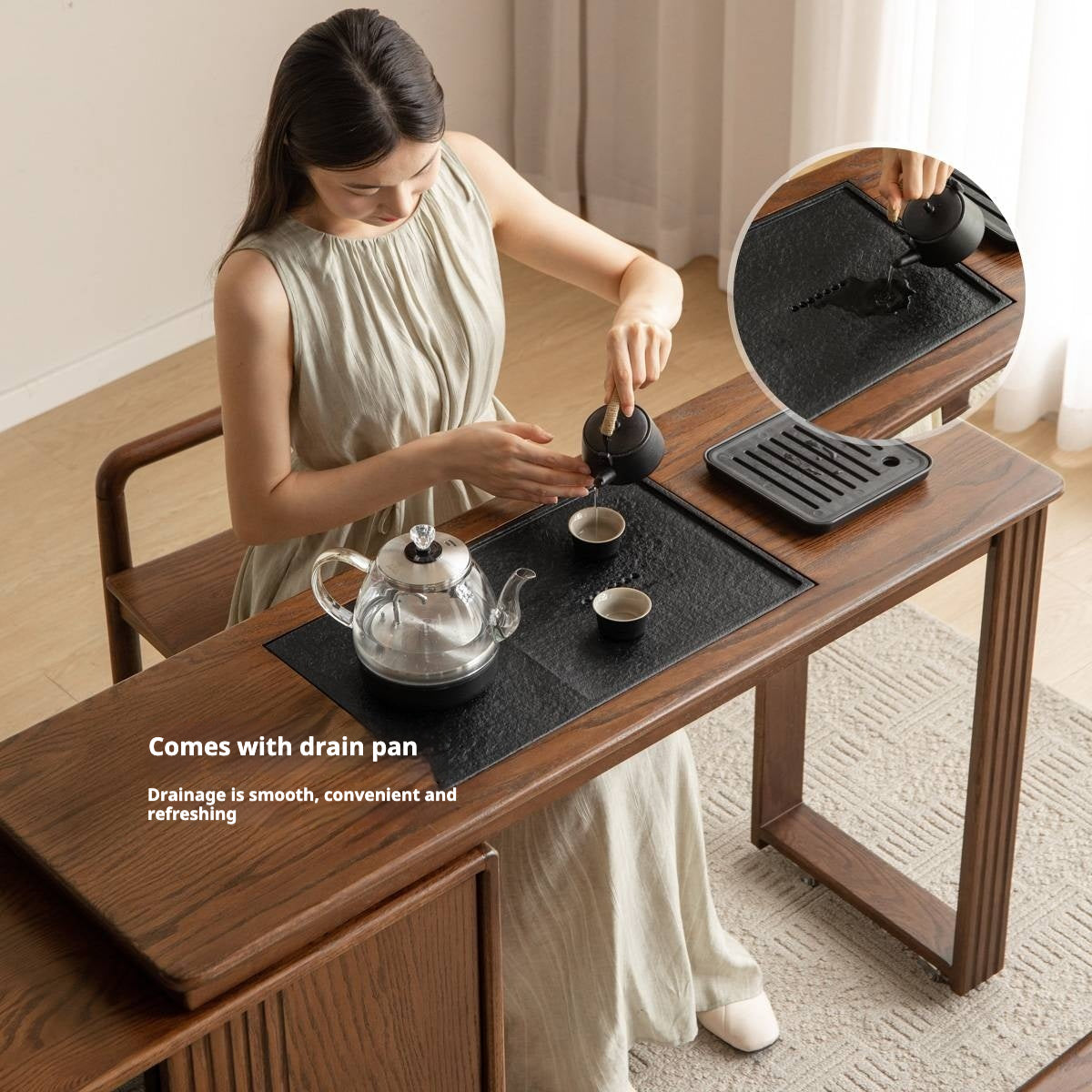 Ash Solid Wood Retractable Office Desk