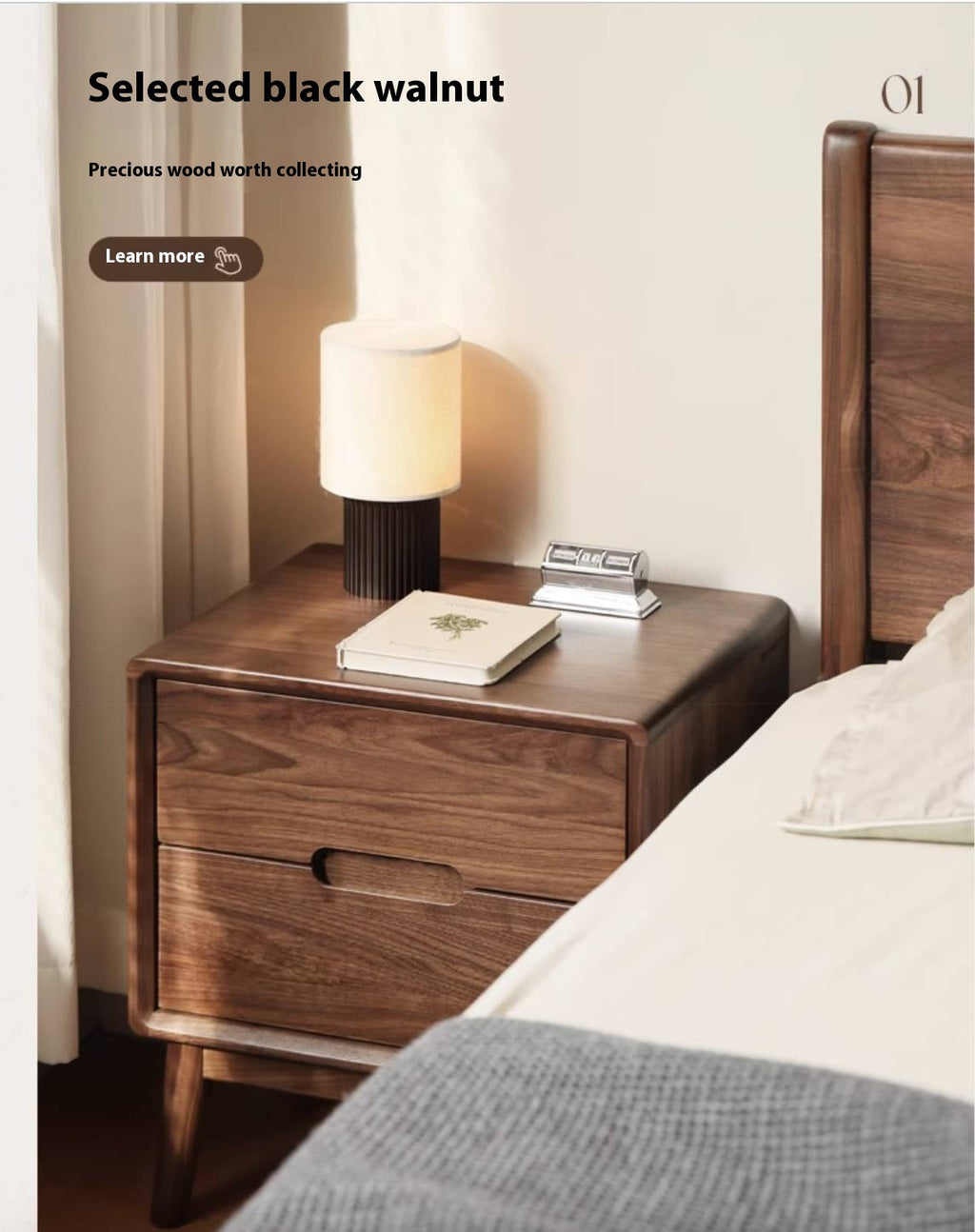 Black Walnut Solid Wood Modern Style Nightstand