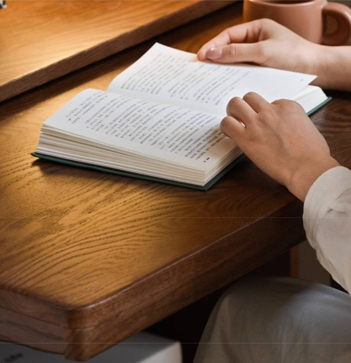 Oak, Black Walnut Solid Wood Office Desk With Integrated Bookshelf