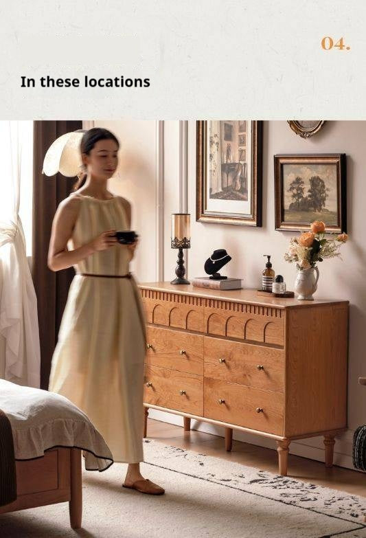 Cherry Solid Wood French Retro Bucket Cabinet