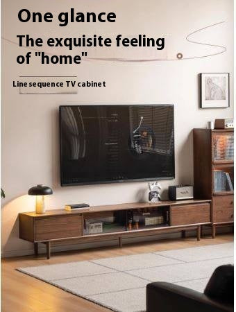 Black Walnut Solid Wood Sliding Doors TV Cabinet