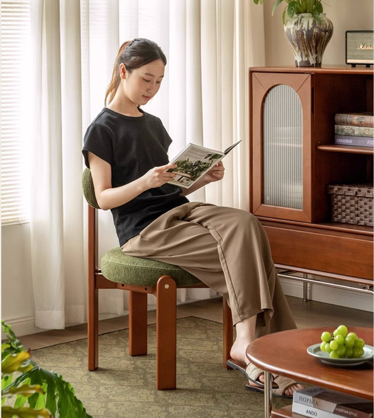 Black Walnut, Cherry, Beech, Solid Rubberwood Retro Style Dining Chair