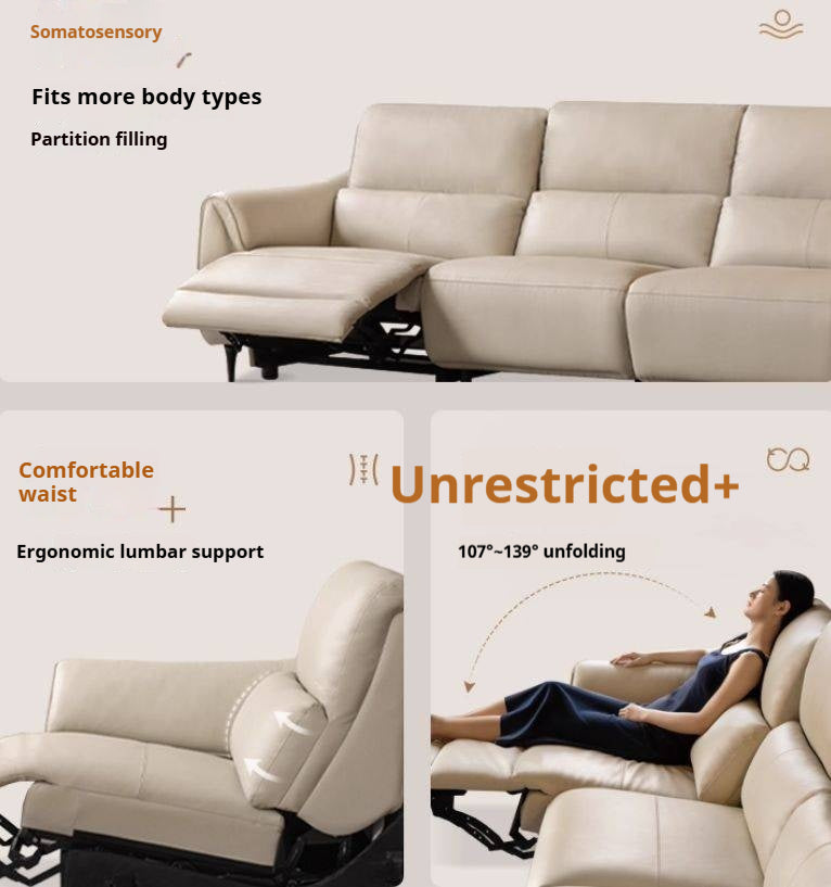 Leather Top Layer Cowhide Retractable Electric Sofa