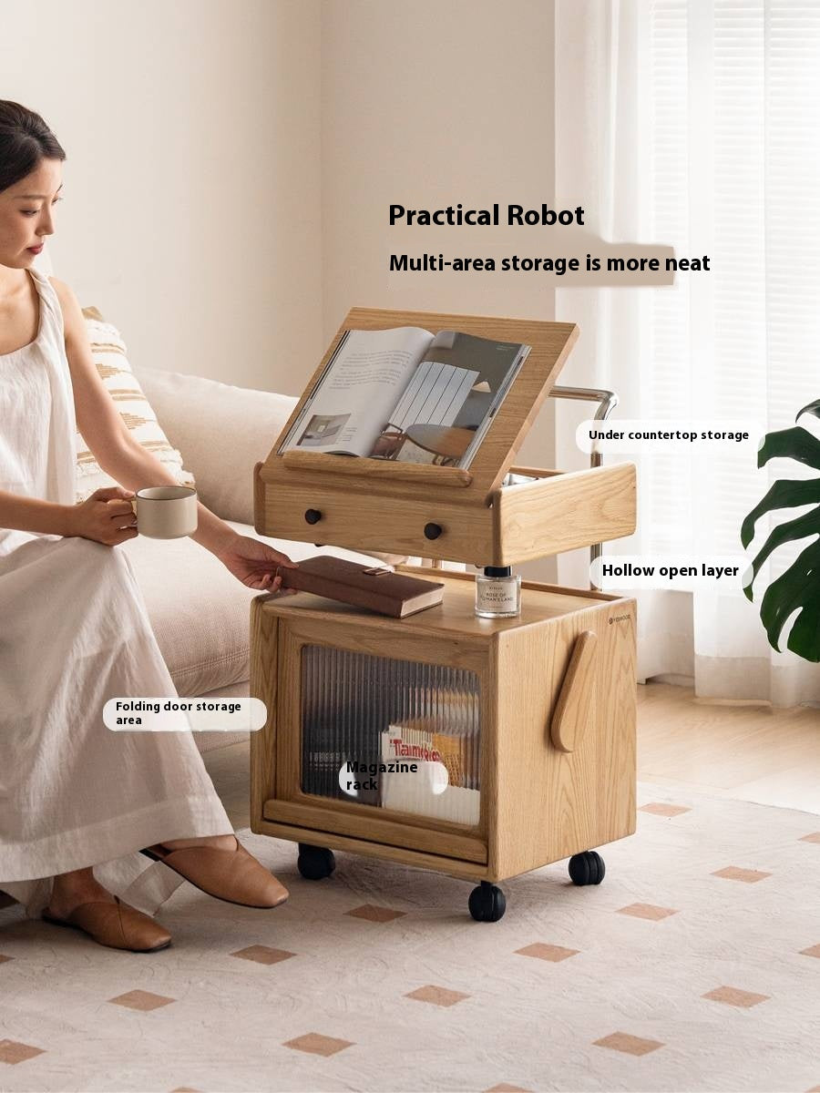 Ash Solid Wood Modern Style Mobile Side Table