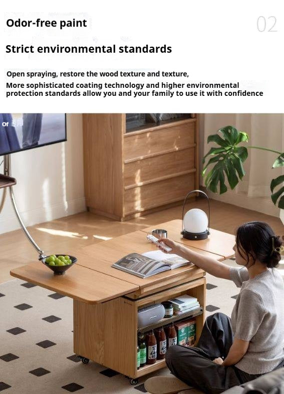 Oak Solid Wood Modern Elevating Folding Tea Table