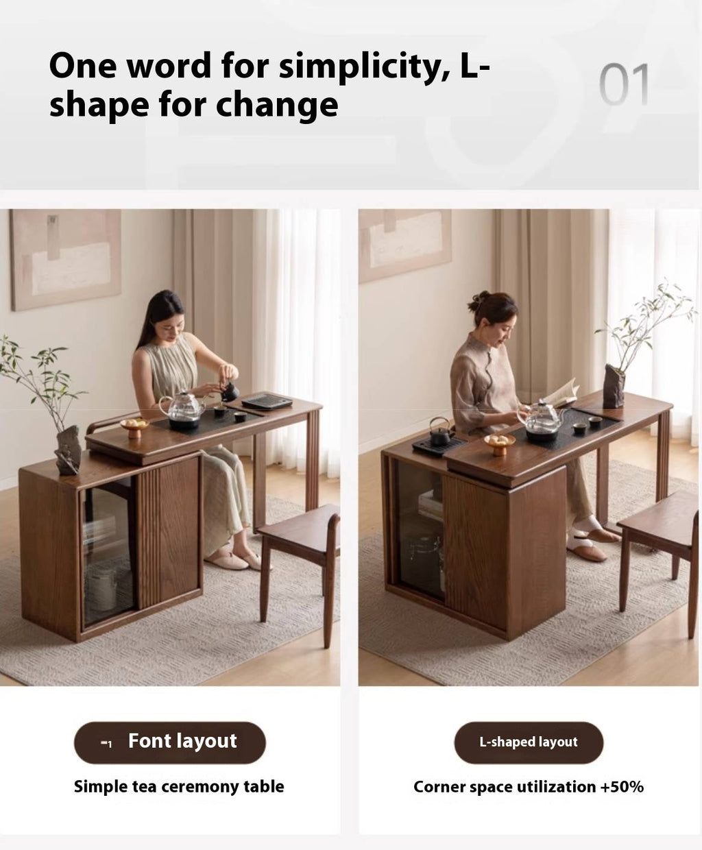 Ash Solid Wood Retractable Office Desk