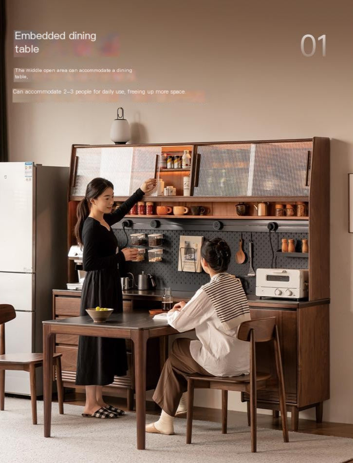 Black Walnut, Oak Solid Wood Light Luxury Style Rock Plate Storage Cabinet