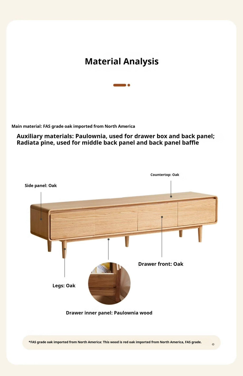 Solid Rubberwood, Oak Solid Wood Scandinavian TV Stand