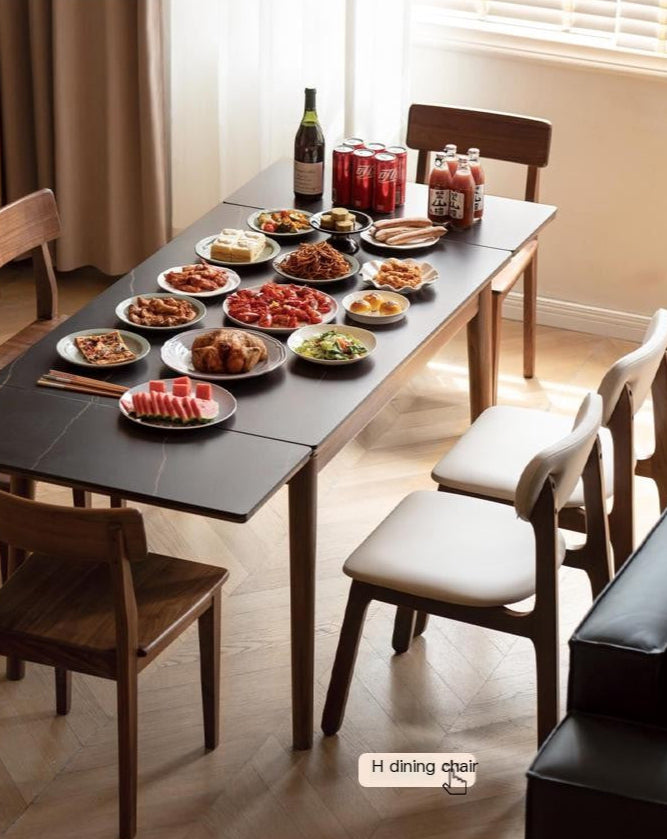 Black Walnut Solid Wood and Rock Plate Dining Table