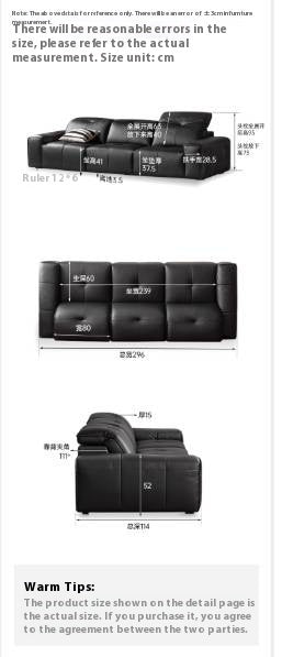 Leather Black High Back Straight Sofa