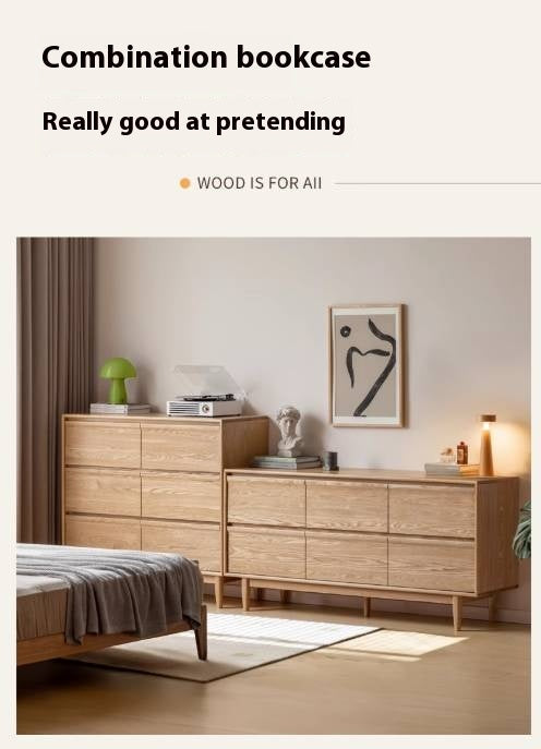 Ash Solid Wood Log Style Six Drawers Cabinet