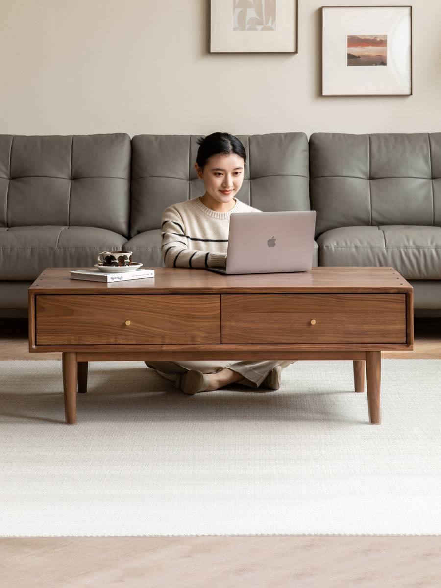 Golden Sandalwood, Black Walnut Solid Wood Rock Plate Tea Table