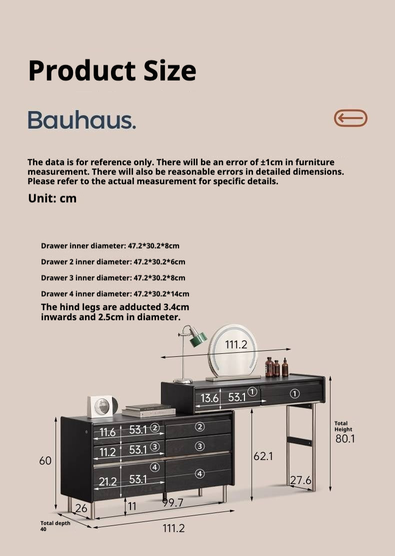 Ash Solid Wood Bauhaus Retractable Makeup Table