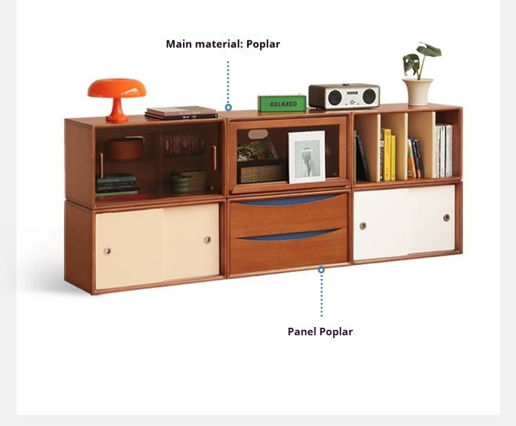 Poplar Solid Wood TV Cabinet Antique Style Module Combination.