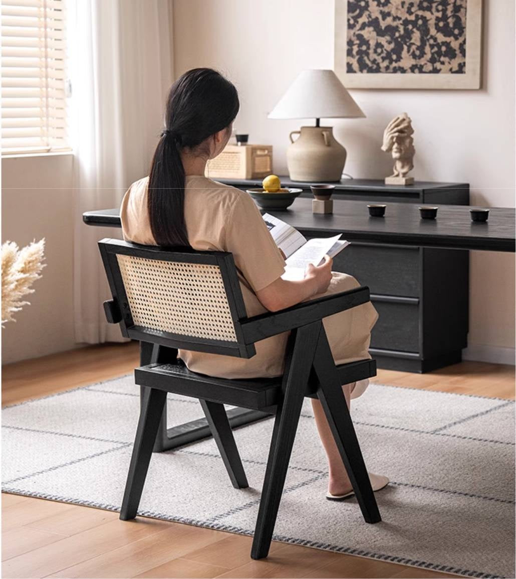 Oak Solid Wood Light Luxury Rattan Chair