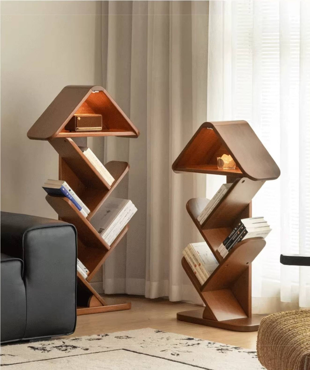 Poplar Solid Wood Mid Century Style Bookshelf And Newspaper Rack