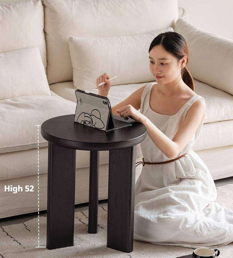 Ash Solid Wood Wabi-Sabi Style Round Side Table