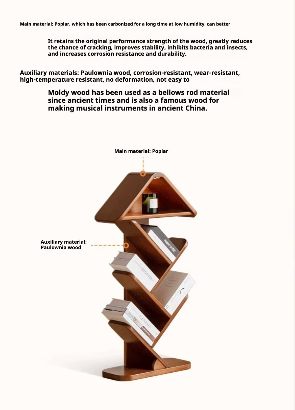 Poplar Solid Wood Mid Century Style Bookshelf And Newspaper Rack