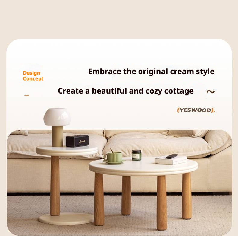 Oak Solid Wood Round Coffee Table Combination