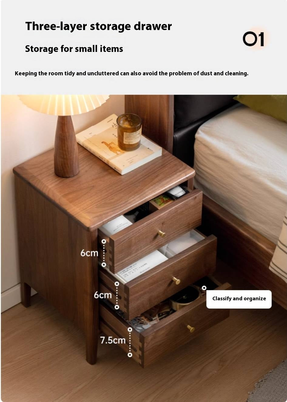 Black Walnut Solid Wood Nordic Style Nightstand