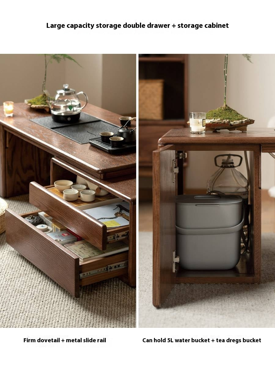 Oak, Black Walnut Solid Wood Telescopic Tea Table