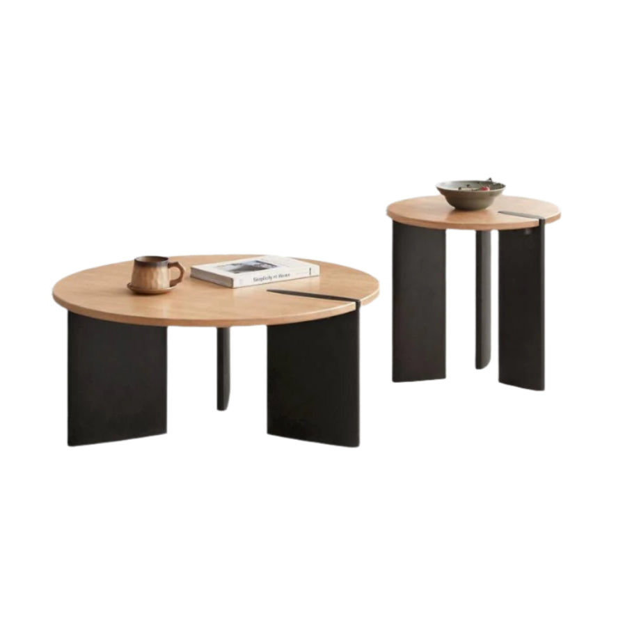 Poplar Solid Wood Wabi-Sabi Style Creative Round Coffee Table