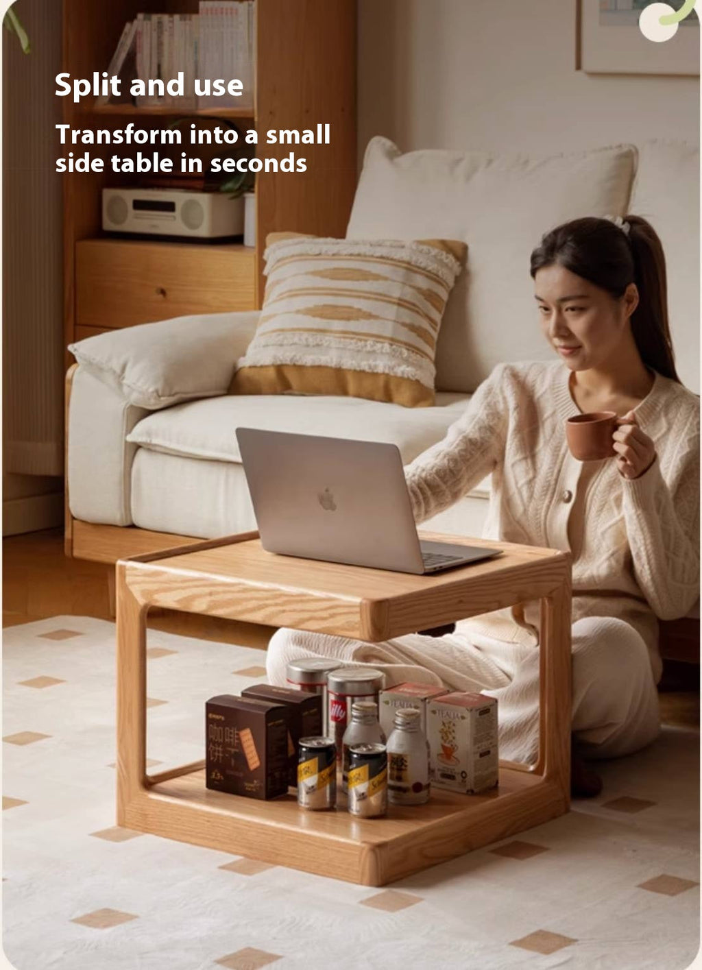 Oak Solid Wood Square Coffee Table Module Combination