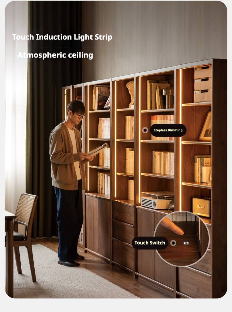 Black Walnut Solid Wood Light Luxury Bookcase and Storage