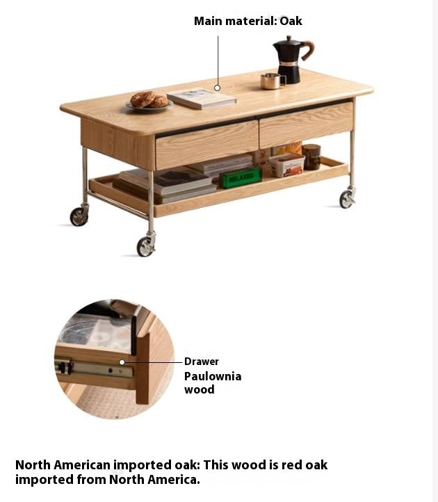 Oak Solid Wood Modern Mobile Coffee Table
