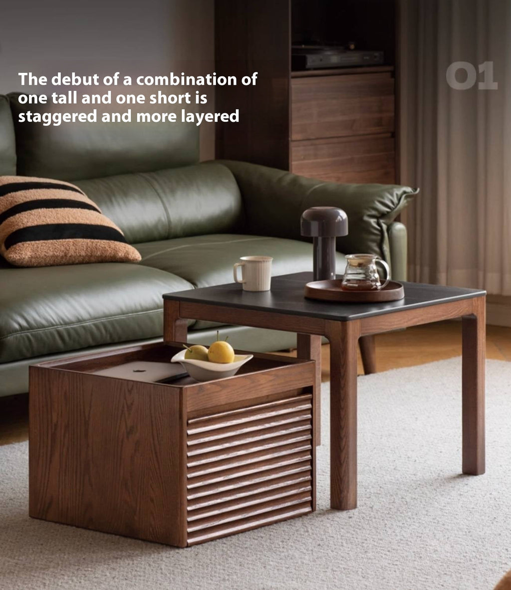 Oak, Black Walnut Solid Wood Modern Style Rock Plate Tea Table