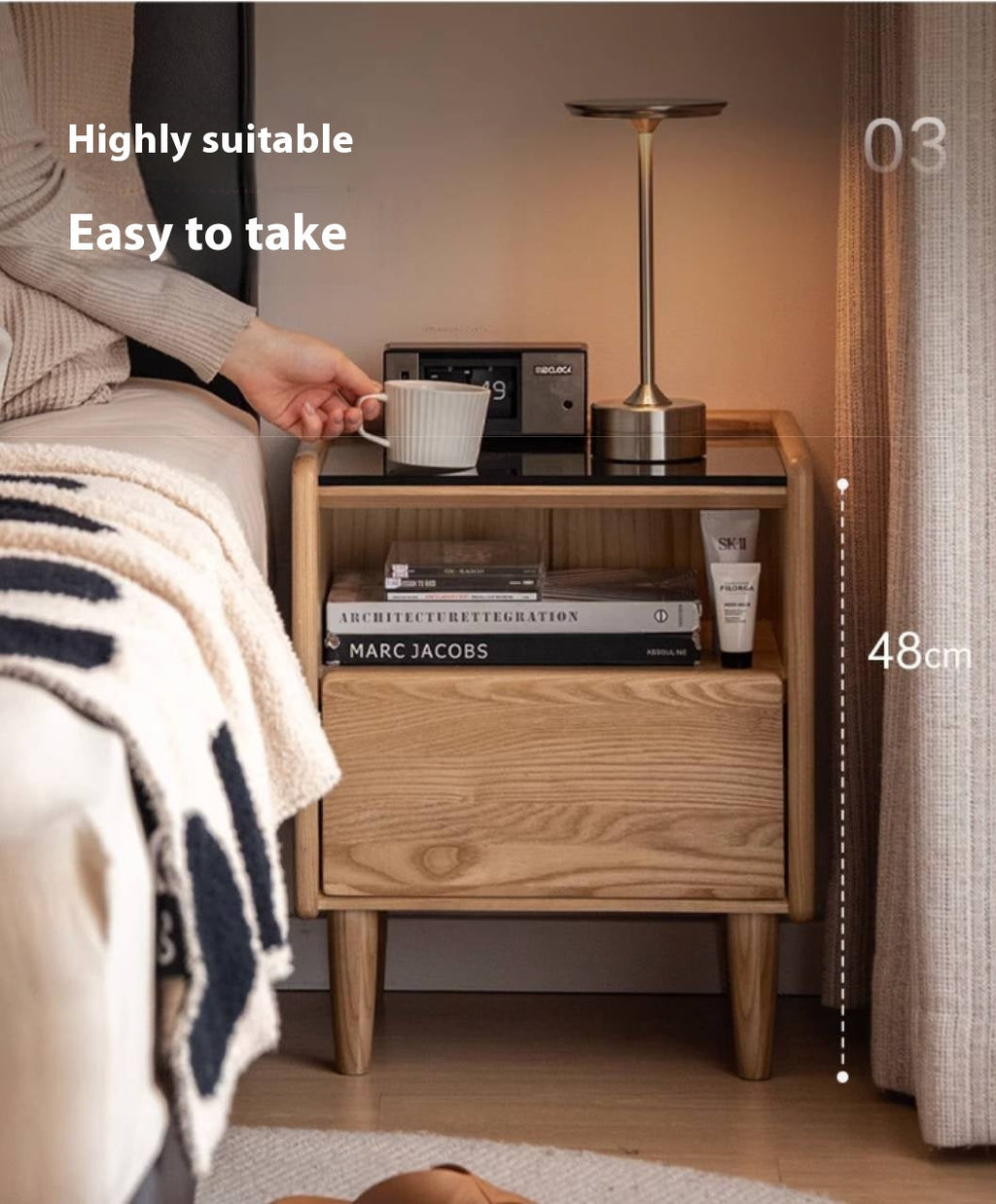 Ash, Cherry, Black walnut, Poplar, Solid Rubberwood Modern Nightstand.